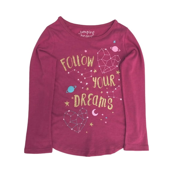 Jumping Beans Girls Long Pink Sparkle Follow Your Dreams T-Shirt Tee Shirt 6
