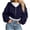 Navy, variant on cocolona Cropped Zipper Sweatshirts for Women Oversized Long Sleeve Hooded Casual Jackets Solid Color Trendy Fall Hoodies
