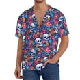 thumbnail image 7 of Lsque Skull Daisy print Men's Cuban Collar Short Sleeve Shirt Summer Beachwear Casual Button Down Fashionable Vacation Leisure Shirt-XX-Large, 7 of 7