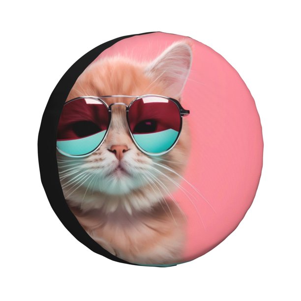Fotbe Cool Cat Pink Sunglasses Funda de Llanta de Repuesto con Estampado, Engrosada, Ajuste Universal para Jeep, Remolque, RV, SUV, Camión-14 inch