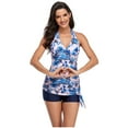 thumbnail image 3 of Jacenvly Women Tankini Set Two Piece Clearance New Style Sleeveless Swimsuit Contrast Color V-Neck Surfing Swimwear Soft Women‘S Floral Print Two Piece Swimsuits Shorts Pregnancy Swimwear Pink, 3 of 10