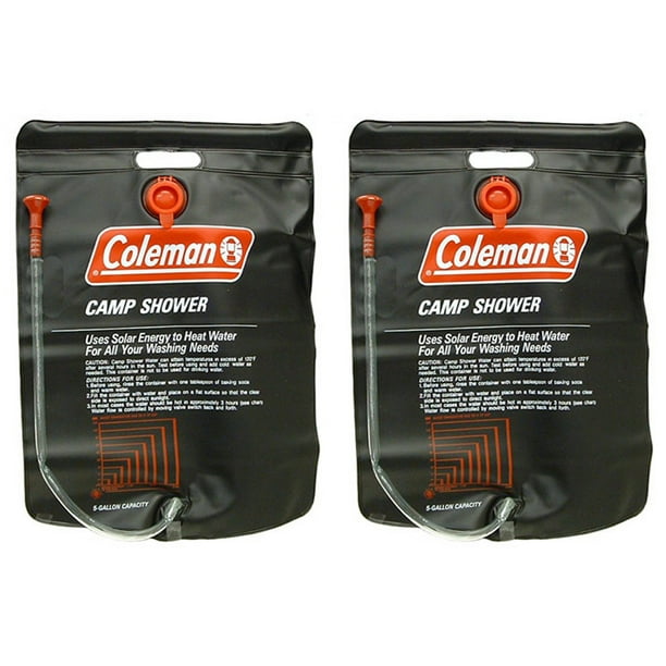 (2) Coleman 5 Gallon PVC Solar Heated Water Camp Showers With On/Off