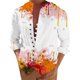 thumbnail image 1 of Camisas De Vestir Para Hombre Azul Camisa de manga larga con estampado digital 3D y soporte con botones sueltos para hombre, vacaciones, playa, ocio (Orange, XL), 1 of 4