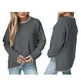 thumbnail image 3 of Womens Crewneck Pullover Sweater Long Sleeve Knit Side Slit 2025 Fall Winter Sweater Tops Dark Gray M, 3 of 5
