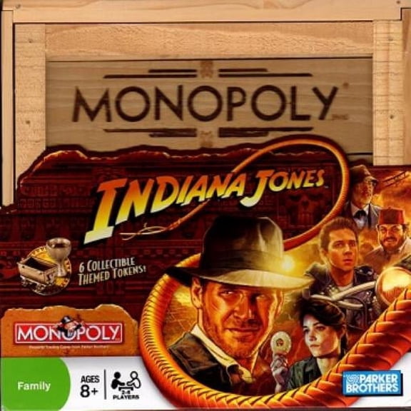 Monopoly Indiana Jones Collector's Edition Board Game, 2 Dice, 6 Tokens, 32 Idols, 12 Arks