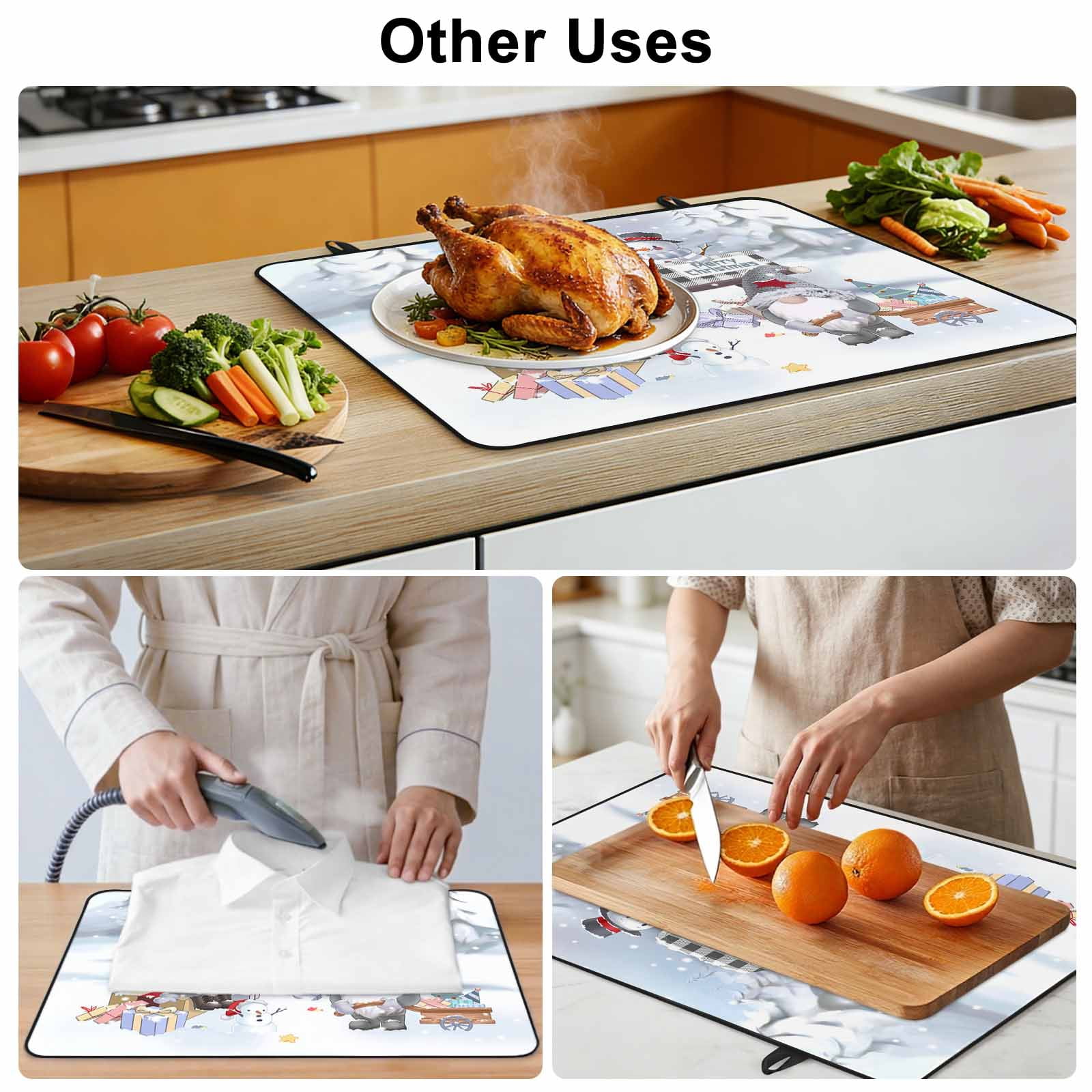 Merry Christmas Stove Top Cover for Electric Stove, Heat-proof & Non Slip Glass Top Stove Cover Protector, Winter Xmas Snowman Gnome Gift Snowflake Kitchen Flat Cooktop Rubber Mat 24x21 Inches
