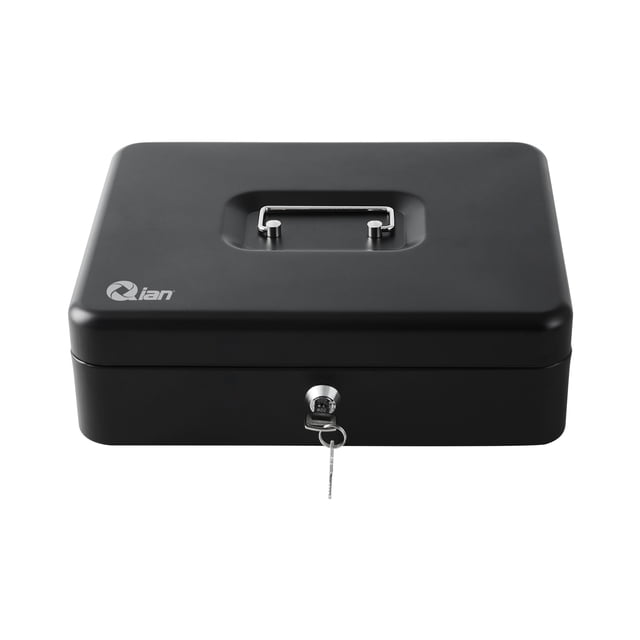 Cajon de Dinero Qian Metalico con Asa para Transportar y Cerradura con Llave 4 Billetes 5 Monedas