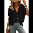 thumbnail image 2 of Blusas Casuales Clásicas de Corte Abotonado para Mujer, de Corta, Estilo Hawaiano para Vacaciones en la Playa, Color Negro, Talla M, 2 of 6
