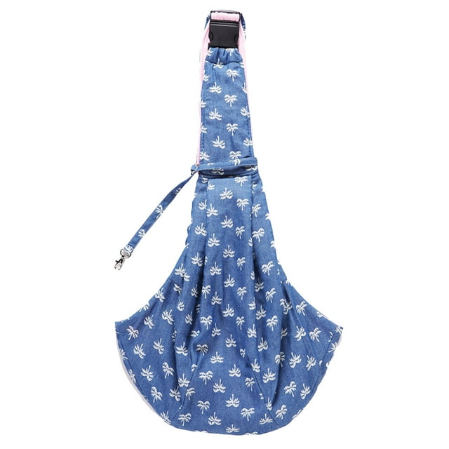 Bolsa portabebés para mascotas, mochila transpirable con estampado de cocoteros, bandolera para pasear (azul)
