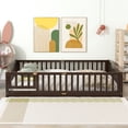 thumbnail image 3 of Queen Size Floor Bed with Fence for Kids, Wood Montessori Toddler Bed Frame with Door and Slats Support, Queen Size Platform for Girls and Boys, Espresso, 3 of 8