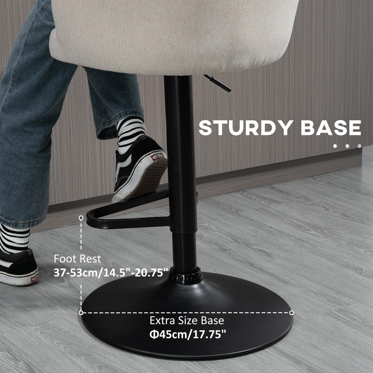 Demi Bonn Upholstered Adjustable Barstool Set of 2 with Swivel Seat, Linen Fabric, Steel Frame, Footrest Function for Home Use, Ergonomic Design, Beige