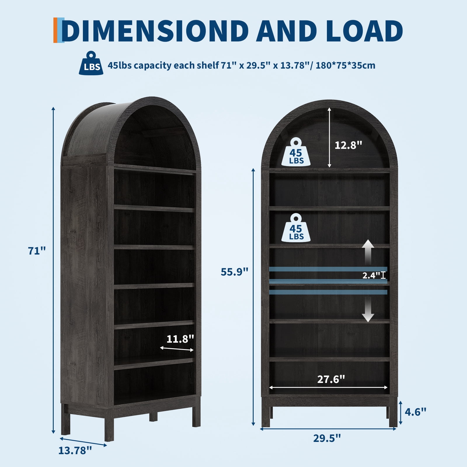 Industrial 71" Tall Arched Shoe Cabinet, 7-Tier Wooden Shoe Rack with Adjustable Shelves, Freestanding Modern Organizer Storage Shelf for Entryway, Closet, Hallway, Living Room