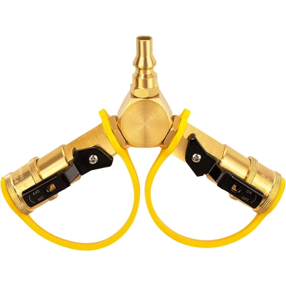 1/4" RV Propane Quick Connect Y Splitter Adapter with Shutoff Valve for RV Trailer and Quick Connect Propane Hose Connect to Motorhome Tabletop Grill, 2 Way 1/4 inch Quick Disconnect Kit