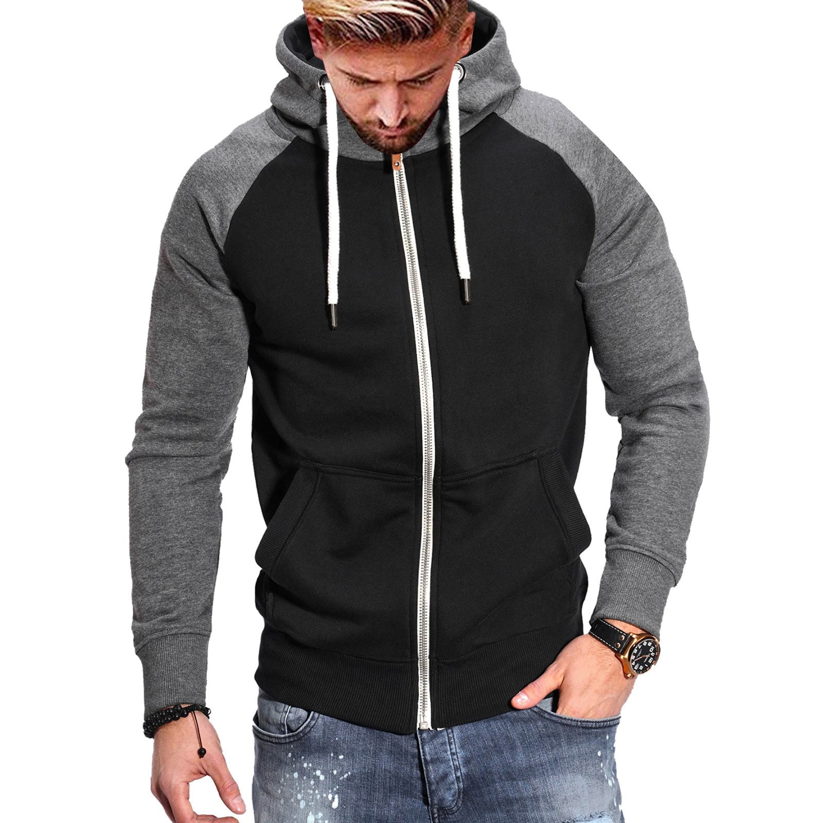 NIEWTR Mens Slim Fit Lightweight Zip up Hoodie with Pockets Long Sleeve  Full-Zip Hooded Sweatshirt(Black,XL) - Walmart.com
