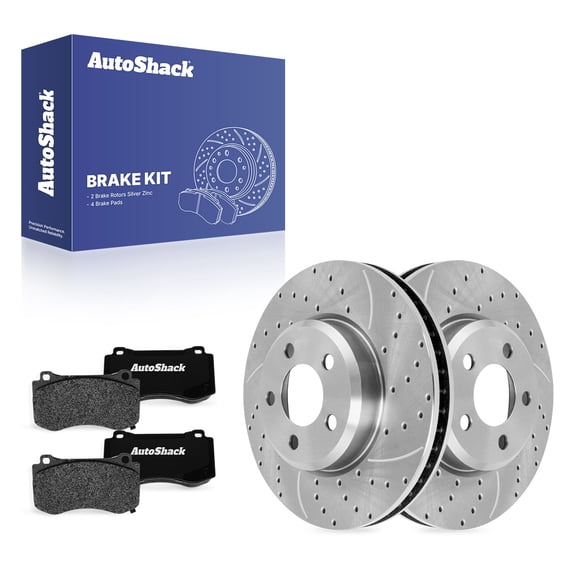 AutoShack Front Brake Rotors & Ceramic Pads for Dodge, Challenger 2015-2019, 2021-2023, RWD V6 3.6L V8 5.7L 6.2L 6.4L - Silver Zinc Coated Drilled & Slotted - SilverShield Pro - 12.6" (320 mm), 5-Lug