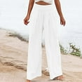 thumbnail image 2 of yillto Womens Cotton Linen Pants Elastic High Waist Loose Wide Leg Palazzo Pant Summer Beach Pant, 2 of 6