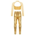thumbnail image 2 of CHICTRY Girls 2Pcs Long Sleeve Dance Outfit Shiny Sequins Cutout Crop Top with Metallic Leggings for Dance Performance Gold 6, 2 of 7