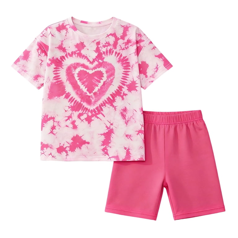 oqasdz Children Kids Girls Summer Outfits Tie Dye Print Short