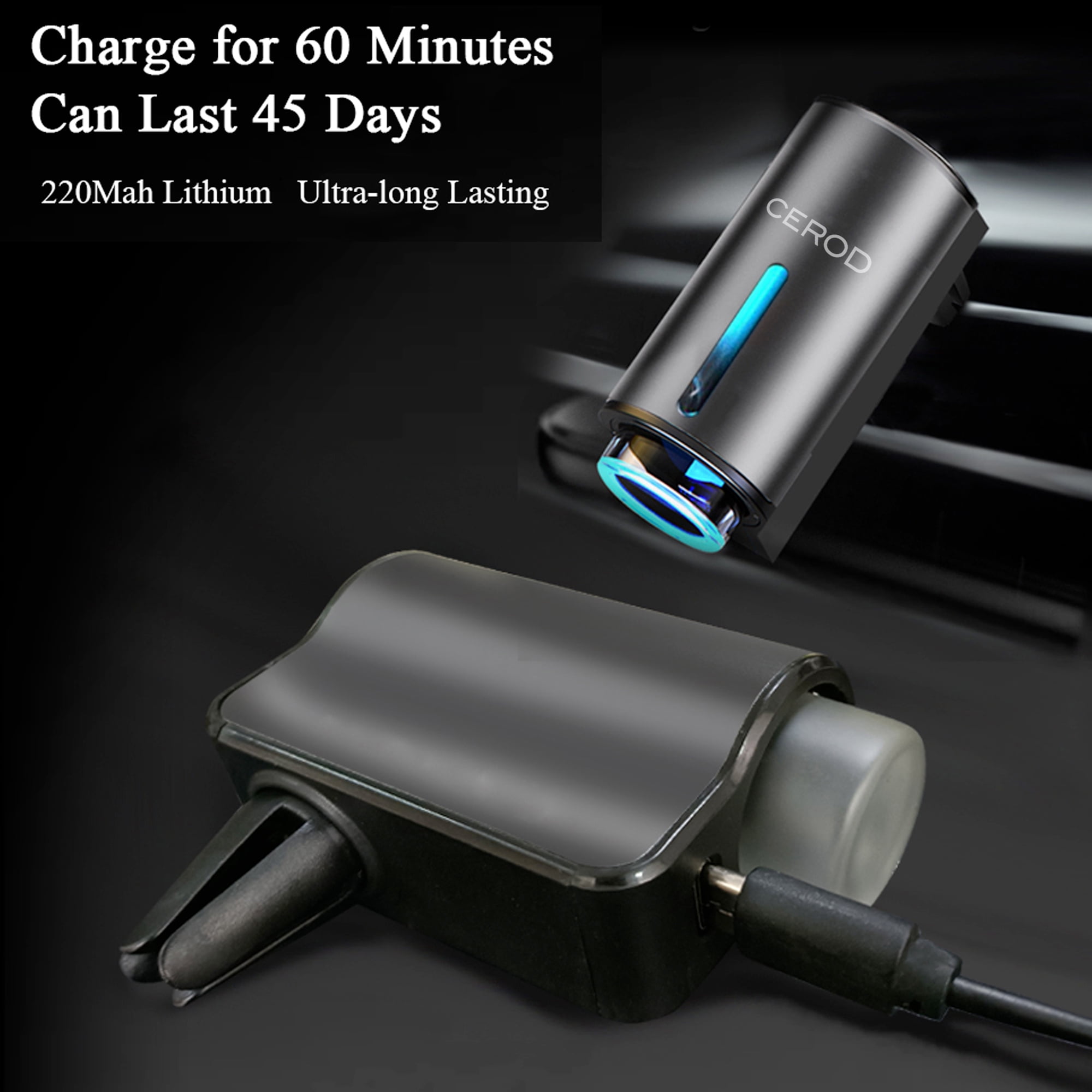 Portable Automotive Luxury Fragrance Oil Diffuser • Pre-Loaded with Turbo Lux Oil • Air Vent Clip Wireless Car Air Freshener - Rapid Recharge, Auto on/off, 10ml Glass Reservoir - Ride Share Accessory