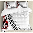 thumbnail image 1 of Music Duvet Cover Set Queen Size, Treble Clef Abstract Theme Motif Pattern on Plain Backdrop, Decorative 3 Piece Bedding Set with 2 Pillow Shams, White Charcoal Grey and Vermilion, by Ambesonne, 1 of 3