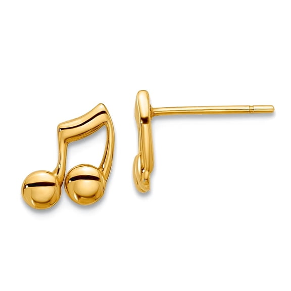 14k Solid Yellow Gold Polished Music Notes Post Earrings 7.5x6.8mm Wide Stud Earring for Women