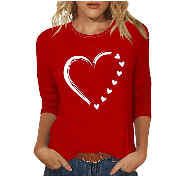 Tops de Cuello Redondo para las Mujeres Moda Impresa 3/4 Mangas Blusa Casual Top, Estante de Imitación
