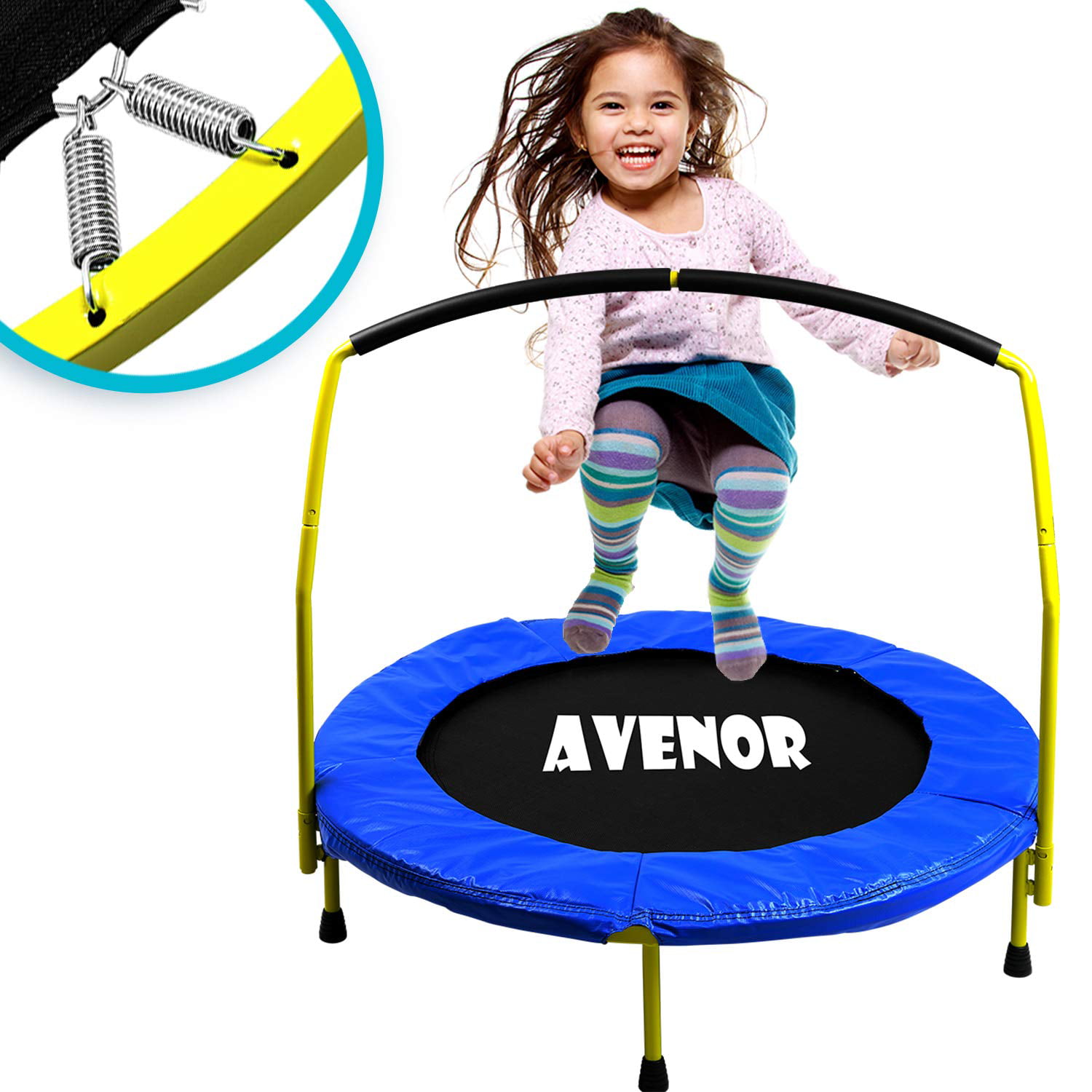 Red Blue Kewltax Kids Trampoline Portable & Foldable Round 36 Inch for Toddler Durable Construction with Padded Frame Cover and Handle Bar