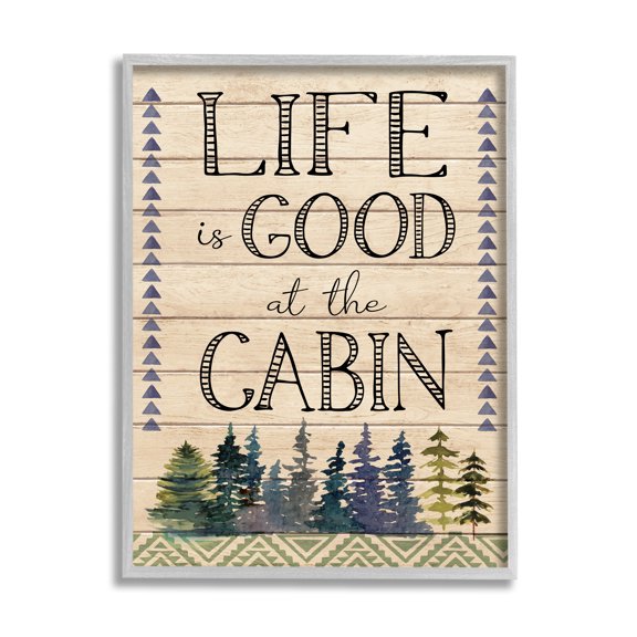 Stupell Life Good At The Cabin Geometric Typography Painting Gray Framed Art Print Wall Art