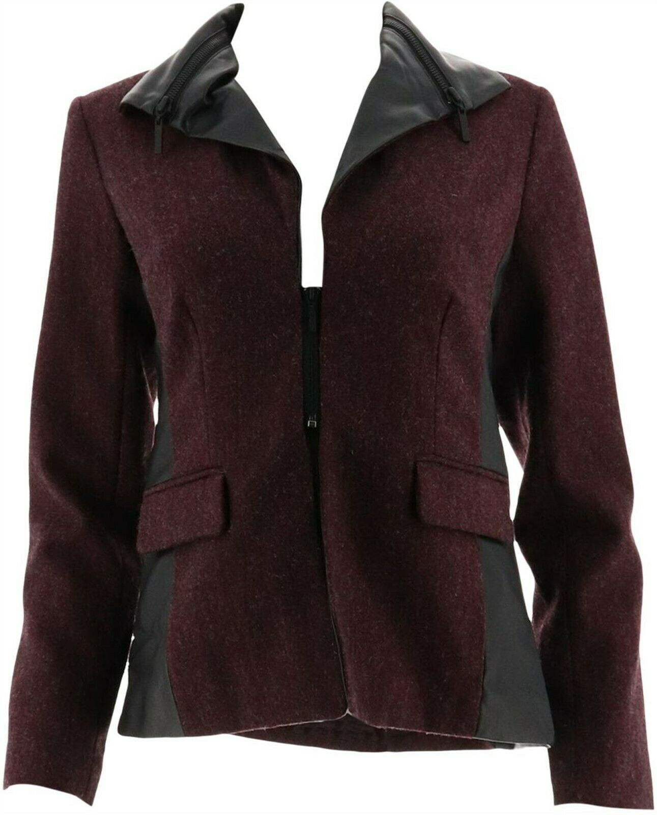 GILI Zip Lapel Tweed Blazer Faux Leather Women's A268409 - Walmart.com