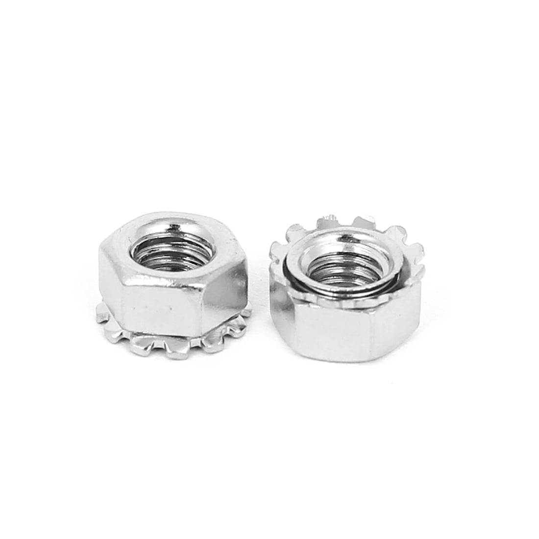 5mm Thread Dia Nickel Plated External Tooth K Lock Kep Nut Silver Tone 100Pcs