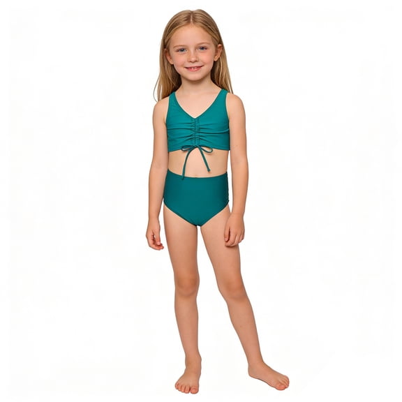 Girls Swimsuits 2 Piece Bathing Suits Two Piece for Kids High Waist Bikini Rash Guard Swimsuit Bottoms with Sun Swimwear 2-3 Years