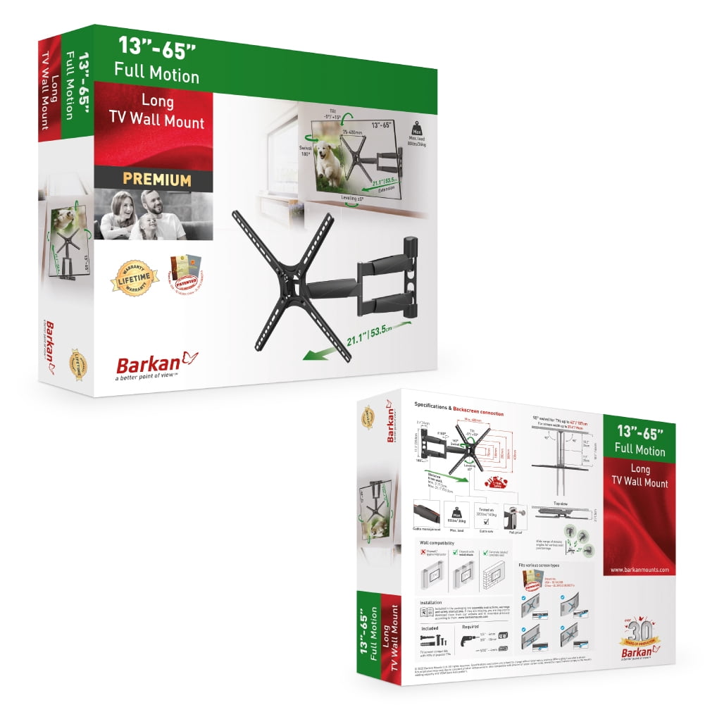 Barkan Full Motion Long TV Wall Mount 13 - 65 inch Patented Premium Lifetime Warranty