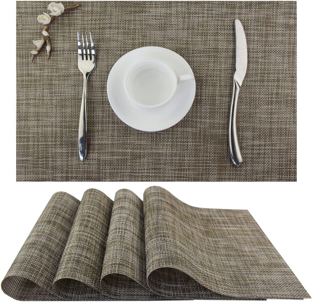 Bright Dream Placemats Washable Easy Clean for Dining Table Heat-resistand PVC Table Mats 12x18 inches placemats Set of 4, Silver