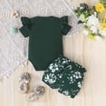 thumbnail image 6 of TOWED22 Newborn Baby Girl Clothes Summer Knit Ribbed Floral Print Short Sleeve Romper Shorts Headband Outfit Set(Dark Green,6-9 M), 6 of 8