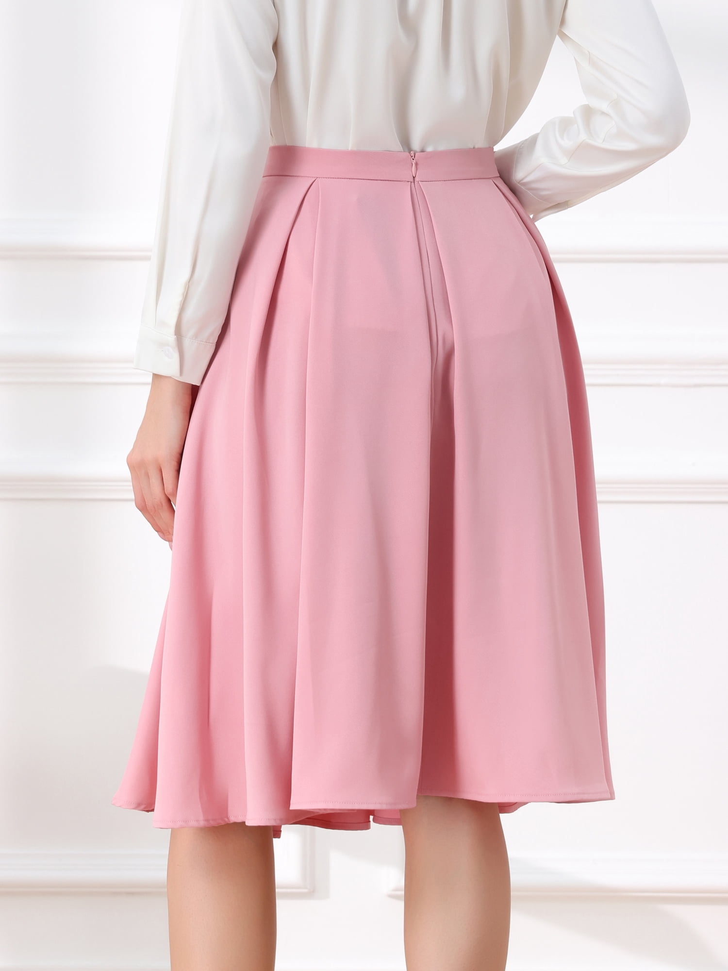 DARING DIVA Women's Flare Pleated Knee Length A-Line Skirt with Pocket XS Pink