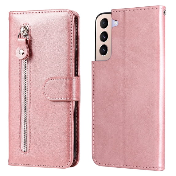 SaniMore Case for Samsung Galaxy A34 5G 2023, Zipper Wallet Pocket Caed Slots Retro PU Leather Shockproof Drop-proof Flip Kickstand All-around Protective Shell For Samsung Galaxy A34 5G, Rosegold