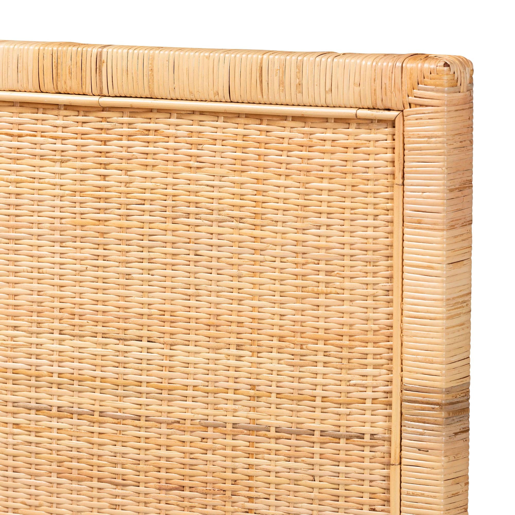 Baxton Studio Adelyn Modern Bohemian Natural Brown Rattan and Mahogany Wood Queen Size Headboard