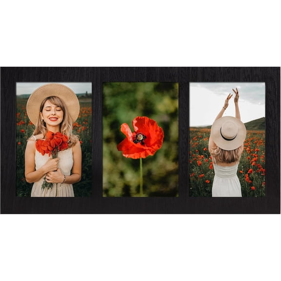 4x6 Collage Picture Frames, 3 Picture Frame 4x6, Rustic Black Wood Frame with Tempered Glass, 3 Opening 4 by 6 Photo Frame Wall Decor or Tabletop, 1 Pack