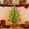 thumbnail image 3 of 35''Pre-Lit Green Cypress Artificial Christmas Tree, Warm White LED Lights Twinkling Glow, Tabletop Decor with Timer Function for Office Apartment Entryway Indoor Use, 3 of 12