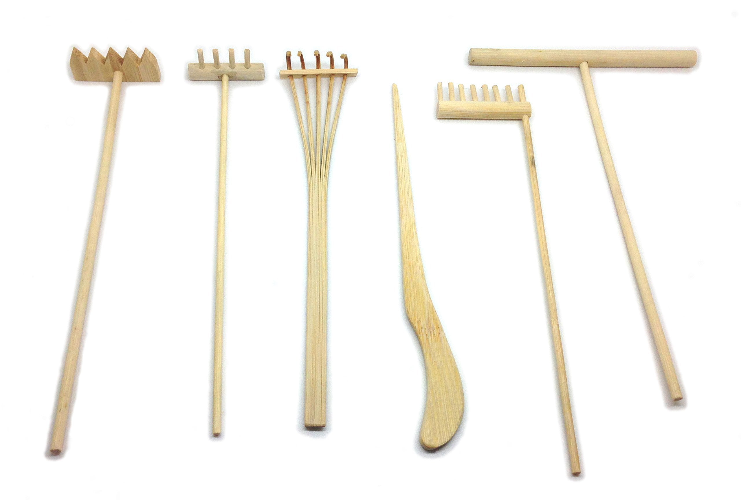 Mini Zen Garden Tool Rake Set, 6 Pieces, Rakes, Drawing Stylus, Sand