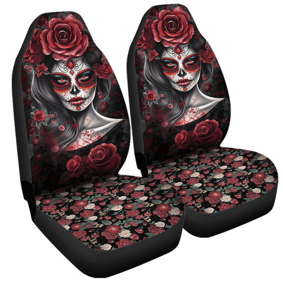 Lotusprinthandmade Skull Girl Day Of The Dead Front Car Seat Cover One Size