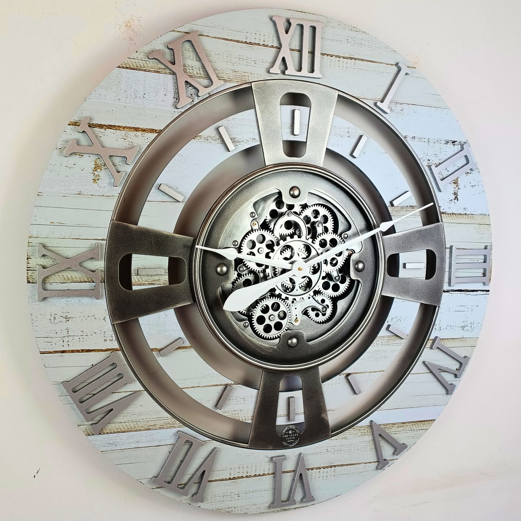 THE GEARS CLOCK Wall Clock with Real Moving Gears EN-LI_ 36 in Round Desert-Beige