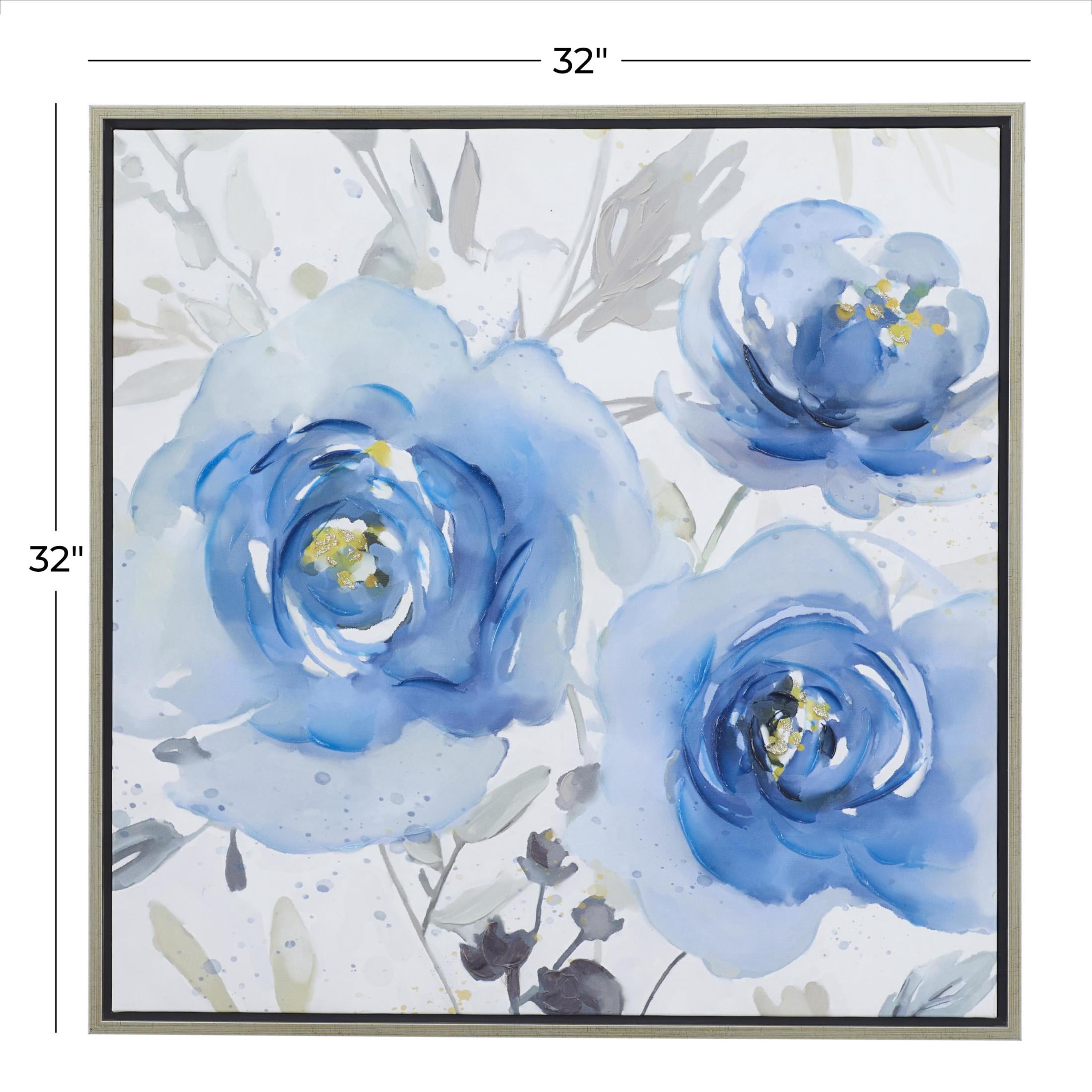 32" x 32" Floral Framed Wall Art with Silver Frame, by DecMode