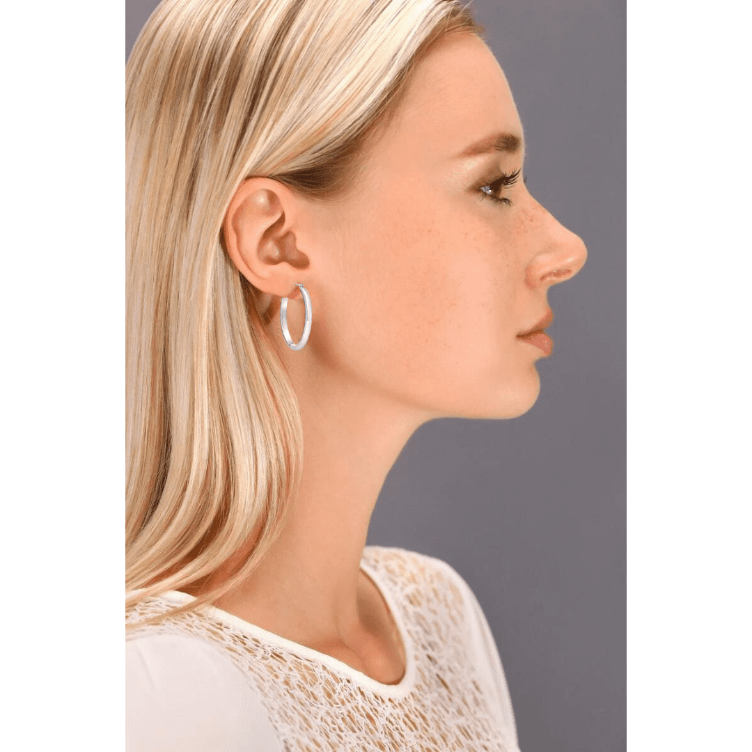 Tilo Jewelry 14K White Gold Large Oval Gold Hoop Earrings (25mm - 1 Inch) for Women & Unisex