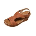 thumbnail image 2 of Sandals For Women Arch Support Wedge Open Toe Ankle Straps Peep Toe Solid Color High Heel Shoes Women Dressy Comfortable Summer Casual Sandals Brown 38, 2 of 9
