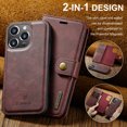 thumbnail image 2 of For iPhone 14 Pro DG.MING Crazy Horse Texture Detachable Magnetic Leather Phone Case,Red,For iPhone 14 Pro, 2 of 9