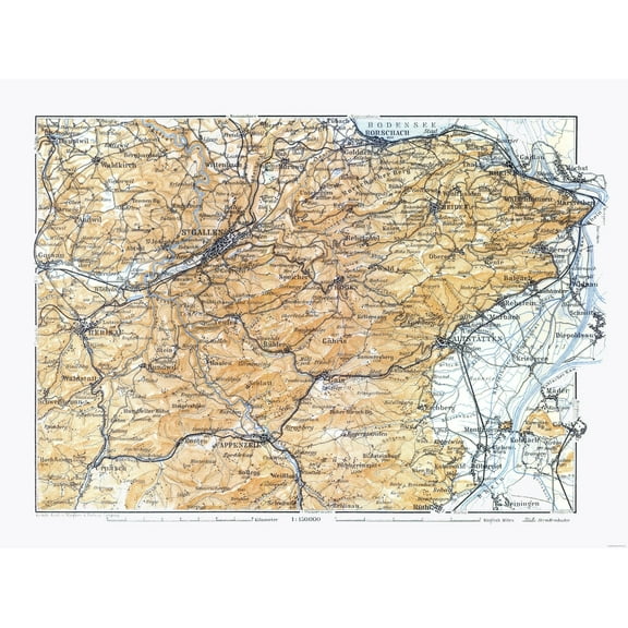 Historic Map - Northeastern Switzerland - Baedeker 1921 - 30.77 x 23 - Vintage Wall Art