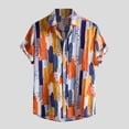 thumbnail image 2 of Hpapadks Casual Shirts for Men Short Sleeve Lapel Blouse Color Matching Print Button Down Mens Dress Shirt Orange L, 2 of 7