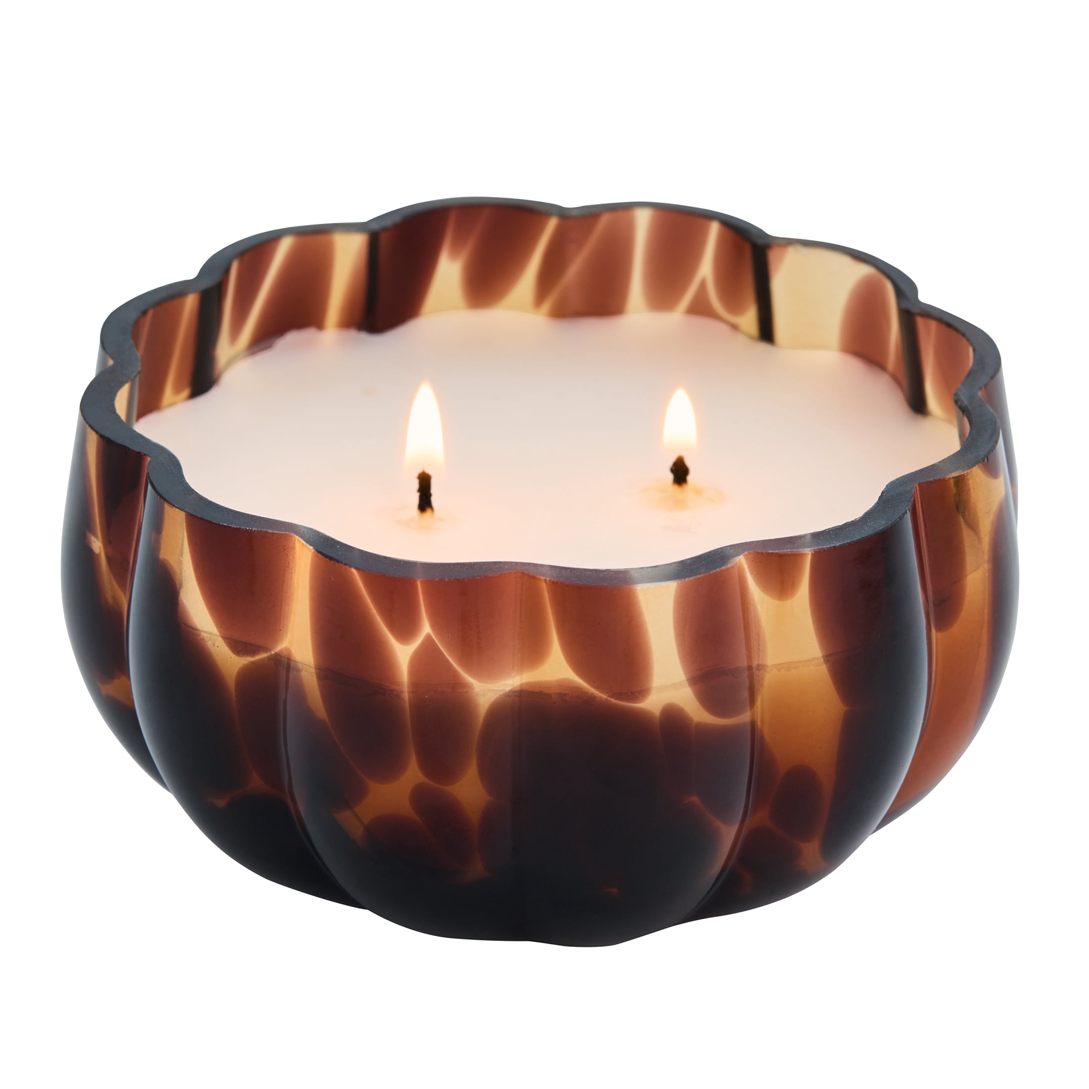 Better Homes & Gardens 2-Wick 8 oz Dark Brown Tortoiseshell Glass Pumpkin Jar Candle, Farm Apple Pumpkin