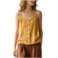 thumbnail image 2 of Sheghy Cotton Tank Top Women 100%Cotton Vintage Linen Blend Cami, Button Decor Loose Thin Sleeveless Layering Top Yellow M, 2 of 6
